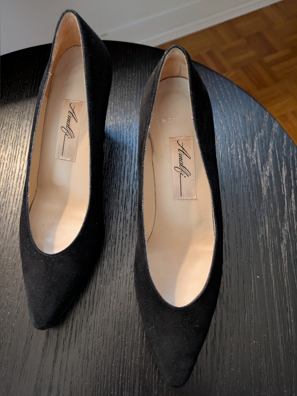 Amalfi Black Suede Pointed-Toe Pumps 7-1/2 AA